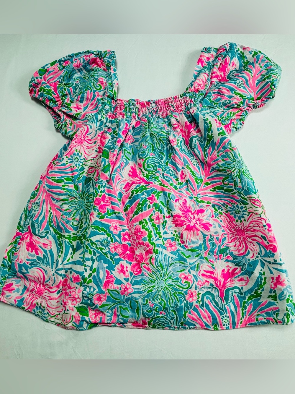 Lily Pulitzer Tropical Floral Off-Shoulder Top in Pink, Blue & Green W503